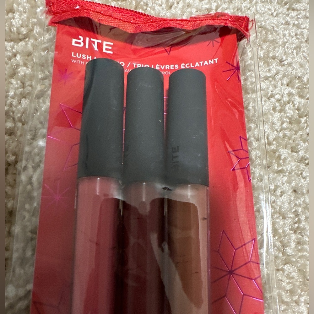 NEW BITE BEAUTY LUSH Lip Trio: Rambutan Currant Strawberry 3x0.06oz